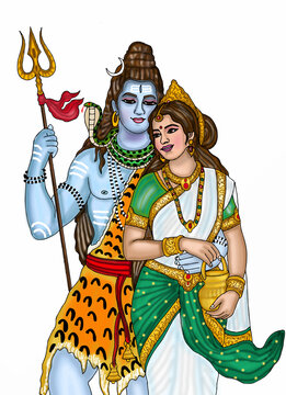 hand drawn digital art of lord shiva & parvati