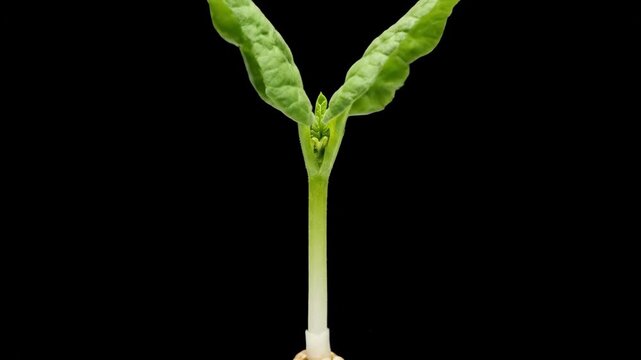 Vibrant squash with sprouting stem on black background
