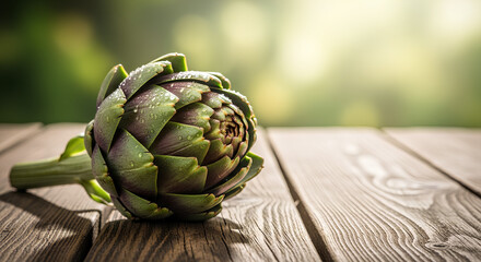 Fototapeta premium Fresh Artichoke on Wooden Table