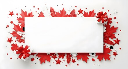 Labor day celebration background with red maple leaves and confetti