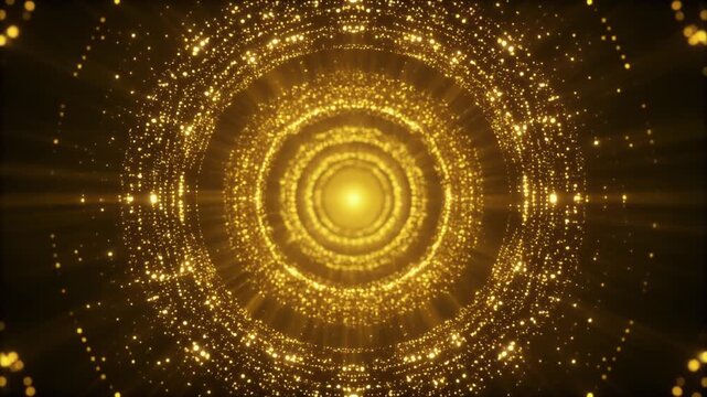 Golden light tunnel and particles background　黄金に輝く光のトンネルと粒子の背景　フルHD　動画