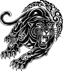 Fierce Roaring Black Panther Tribal Tattoo Art