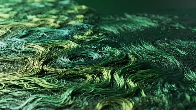 Abstract emerald green organic lines form swirling patterns