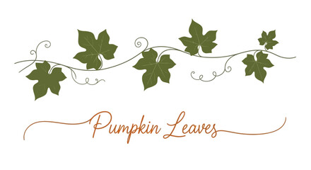 A decorative border featuring green pumpkin leaves and swirling vines with the text "Pumpkin Leaves" below. © Selena