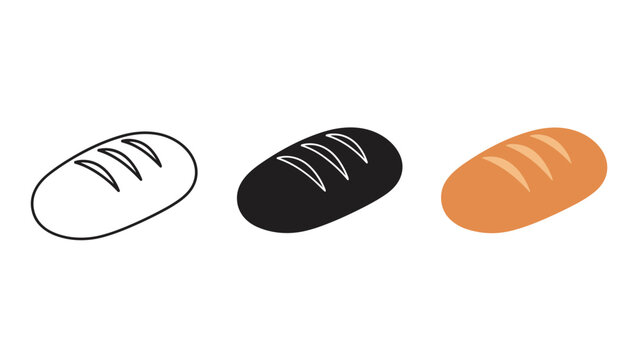 Three illustrations of bread rolls in different colors Vector