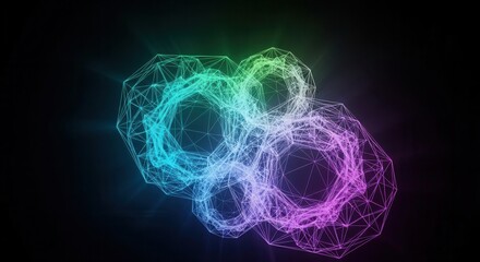 Naklejka premium Illuminated geometric lattice structure displays vibrant gradient colors against a dark background