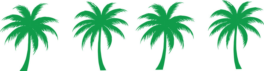 Obraz premium Set of Green Palm Tree Silhouettes Vector Illustration for Tropical, Nature, Beach and Summer Design Projects