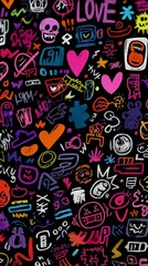 Obraz premium Creative vibe urban graffiti with colorful cartoon doodles in digital art