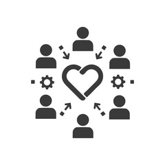 Obraz premium Modern team appreciation icon showing people with heart symbol, representing recognition, care, and teamwork. Ideal for HR, workplace culture, community, leadership, and UI or flat vector design proje