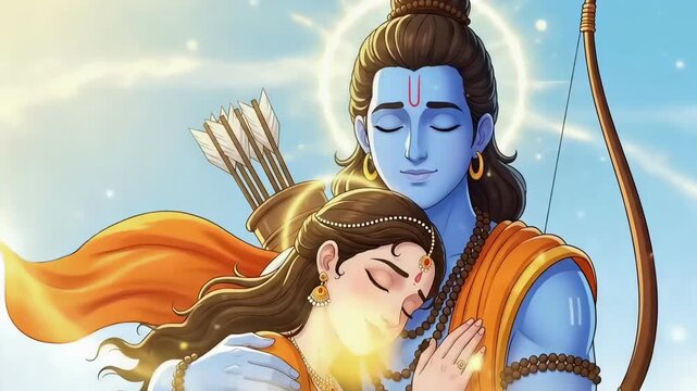 Animated Ram Navami devotional scene showing motion rich spiritual bond of Lord Rama and Sita with sacred emotion faith and Indian cultural essence