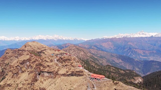 Kalinchowk Bhagawati Temple in Dolakha is set against Himalayan peaks including Annapurna Manaslu Ganesh Himal Langtang Dorjee Lakpa Gauri Shanker and other mountains