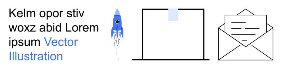 Fototapeta premium Business communication, organization, progress, file management, email outreach, innovation. a rocket launch, a folder and an envelope with a letter. Business communication and innovation concept