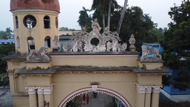 Top of Zamindar badi with European style structure in West Bengal, India
