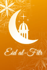 Naklejka premium Celebration of Eid al-Fitr during Ramadan with moon and mosque design