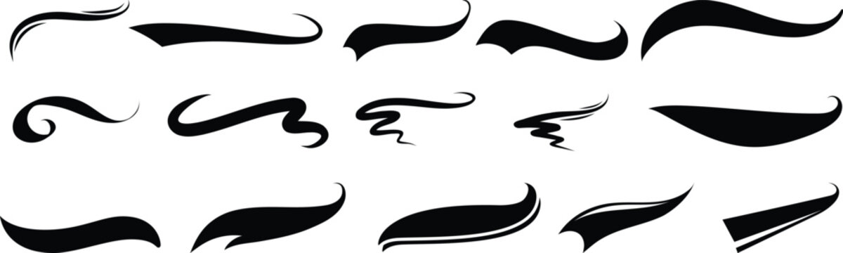 Hand drawn swoosh elements, and swoop underline typography tails shape in flat styles. Set of Swoosh vector. Set of ribbons. Design concept element collection. Vector illustration. 