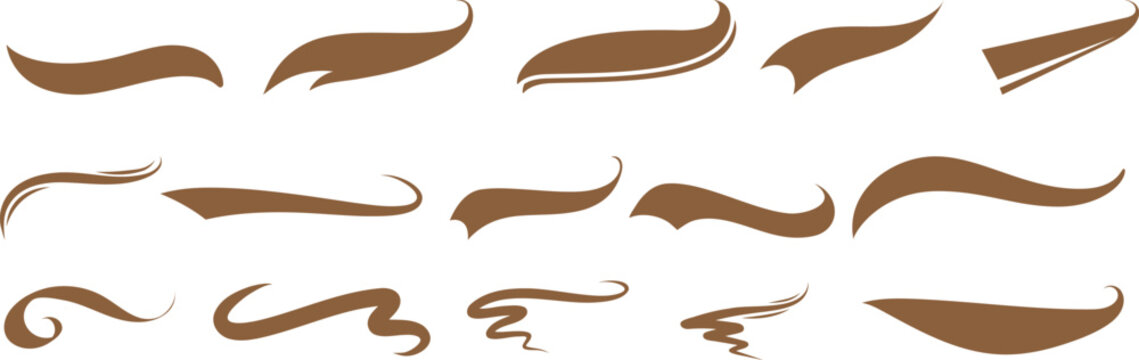 Hand drawn swoosh elements, and swoop underline typography tails shape in flat styles. Set of Swoosh vector. Set of ribbons. Design concept element collection. Vector illustration. 