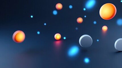 Colorful Spheres and Dots Floating in a Dark Space with a Soft Glow, Abstract Background for Creative Design and Modern Art Projects