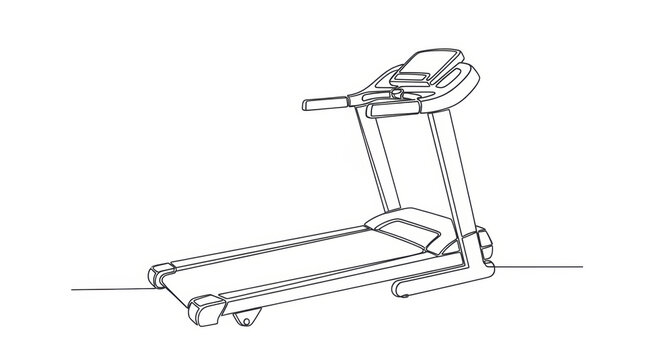 Treadmill continuous line drawing, fitness equipment outline illustration