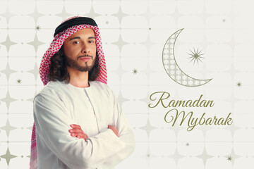 Naklejka premium Person celebrating Ramadan with traditional dress in a festive setting