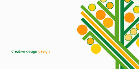 Abstract geometric design featuring green branches and orange circles