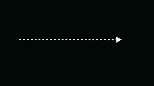 Wavy downward arrow direction Left to right  icon with dotted line animation Black background. dot arrows icon sign, arrow direction icon with dotted line 4k animation.