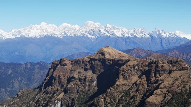 Aerial view from Kalinchowk in Nepal shows Himalayan peaks including Annapurna Manaslu Ganesh Himal Langtang Dorjee Lakpa Gauri Shanker and other mountains