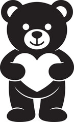 Fototapeta premium Black silhouette of a teddy bear holding a heart