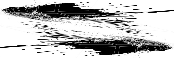 Fototapeta premium Tire tread marks, wheel textures, tire marks - car racing, motocross, drift, rally, off-road and others. Vector black isolated texture in grunge style with splashes.eps10