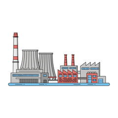 Obraz premium Modern Industrial Factory Complex with Cooling Towers and Chimneys, Vector Illustration