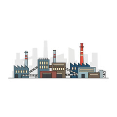 Obraz premium Industrial Factory Building Complex with Smokestacks and Silhouettes