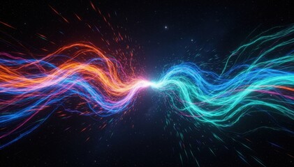 Obraz premium Energy Waves: An energetic abstract image showcasing vibrant, flowing energy waves, with streams of light illuminating the intricate pathways of the waves.