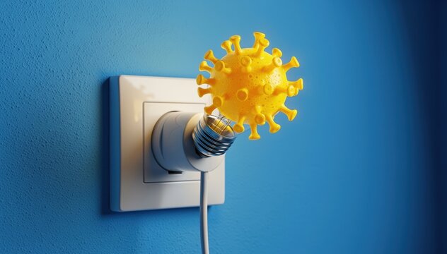 Energy Virus: Conceptual representation of a virus invading the energy source, a metaphor for disruption and powerlessness.