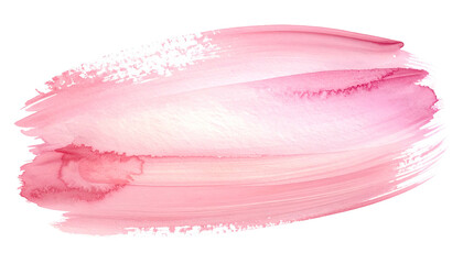 A large, abstract, watercolor brushstroke in shades of pink, with translucent edges