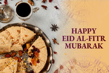 Naklejka premium Sweet treats and coffee for Ramadan celebration in joyous gathering