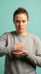 Woman Pounding Fist Into Palm Representing Domestic Concept