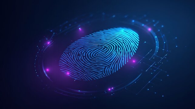 A digital fingerprint illustration with vibrant colors and a tech-inspired background, representing security and identity verification.