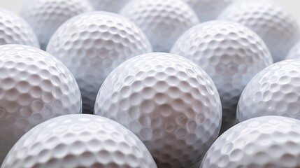 dimpled. Close-up of white golf balls in perfect formation, highlighting their textured dimpled surfaces. event key visuals, club posters, designed for sports event promotions and stadium branding.