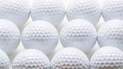 dimpled. Close-up of white golf balls in perfect formation, highlighting their textured dimpled surfaces. event key visuals, club posters, designed for sports event promotions and stadium branding.
