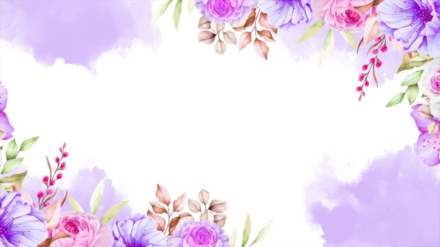 Beautiful watercolor floral border design featuring soft lavender and pink blossoms framing bright white space effectively
