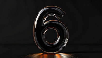 Number 6 in solid glass, black surface, bold highlights, and fine diagonal line pattern.