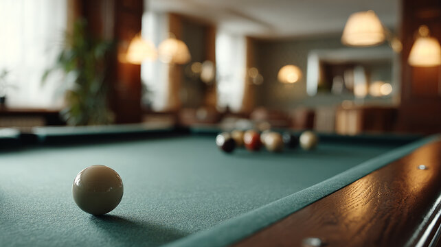 Classic billiard table in elegant lounge with ambient lighting