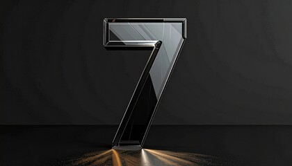 Number 7 in solid glass, black surface, bold highlights, and fine diagonal line pattern.