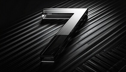 Number 7 in solid glass, black surface, bold highlights, and fine diagonal line pattern.
