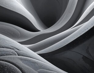 Abstract grey sculptural forms in swirling, organic composition