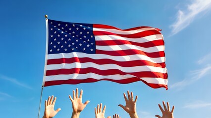 Stars and Stripes Soaring: American Flag Waved by United Hands