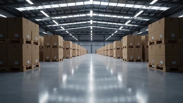 Warehouse interior with boxes.