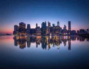 Obraz premium Stunning Evening Cityscape Reflection of Urban Skyline at Twilight