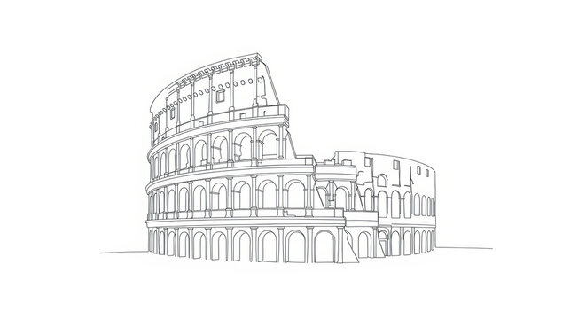 Colosseum Rome Italy Line Art Sketch Illustration Ancient Roman Landmark