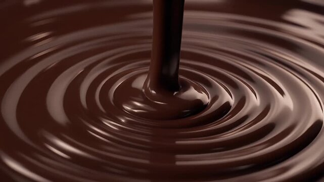 Melting Dark Chocolate Pouring Creating Smooth Glossy Ripples