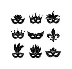 Obraz premium Black Mardi Gras Carnival Masks Set